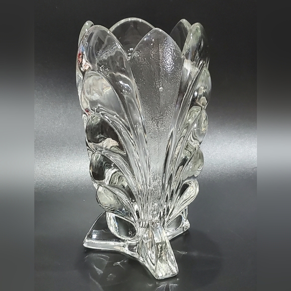 8" Gorgeous Vntg Clear Heavy 2lbs 14oz Stippled & Glossy Glass Tripod Base Vase - Picture 11 of 15